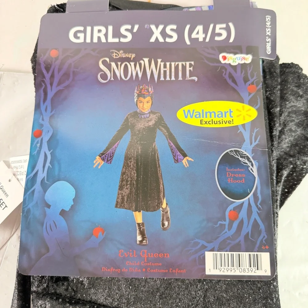 Disney Snow White Evil Queen Costume Dress Hood Girls Size XS 4/5 Villain New